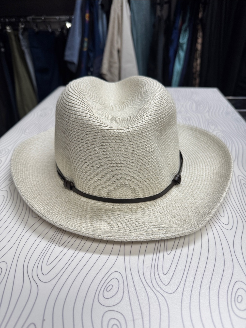 Hat - Cream with Brown Band - foldable, from France NWOT